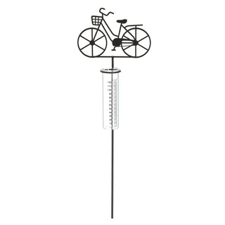 Gartenstecker Regenmesser Fahrrad Metallstecker 18x90x5,5cm Metall Glas Niederschlagsmesser Messzylinder