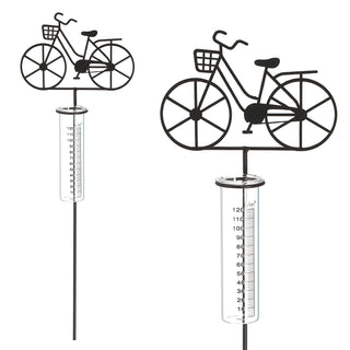 Gartenstecker Regenmesser Fahrrad Metallstecker 18x90x5,5cm Metall Glas Niederschlagsmesser Messzylinder