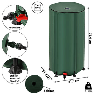 Regentonne faltbar Deckel Zapfhahn Zisterne 100 Liter 41x75x71cm grün Gartenzubehör Wassertank Tank Tonne