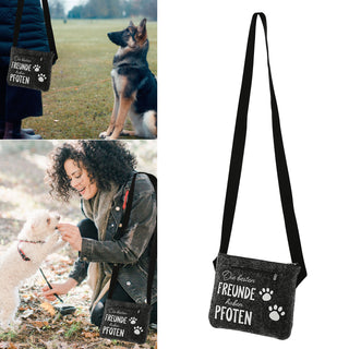 Hunde Leckerli Tasche Spruch "Pfote"/"BestFriends" hellgrau/anthrazit 22,5x19x1,5cm