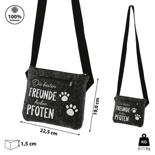 Hunde Leckerli Tasche Spruch "Pfote"/"BestFriends" hellgrau/anthrazit 22,5x19x1,5cm