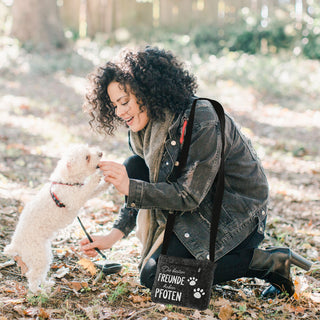 Hunde Leckerli Tasche Spruch "Pfote"/"BestFriends" hellgrau/anthrazit 22,5x19x1,5cm