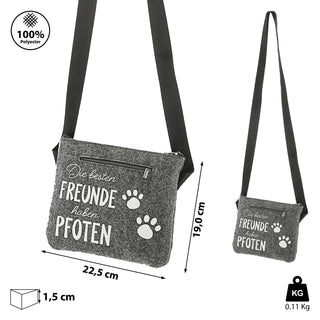 Hunde Leckerli Tasche Spruch "Pfote"/"BestFriends" hellgrau/anthrazit 22,5x19x1,5cm