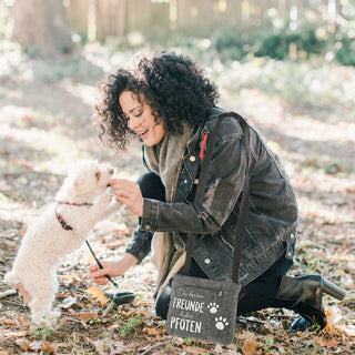 Hunde Leckerli Tasche Spruch "Pfote"/"BestFriends" hellgrau/anthrazit 22,5x19x1,5cm