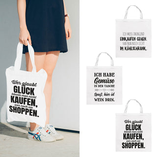 1St/3St Einkaufsbeutel 3 Sprüche 42x38cm Baumwolle Jutebeutel Beutel Tasche Einkaufstasche Stofftasche