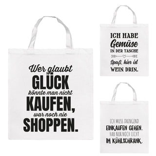1St/3St Einkaufsbeutel 3 Sprüche 42x38cm Baumwolle Jutebeutel Beutel Tasche Einkaufstasche Stofftasche