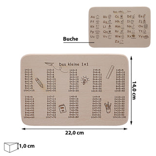 Frühstücksbrett Schulanfang Holz 2er Set Motiv 1x1 ABC Vesperbrett Brettchen Schüler Schulbeginn