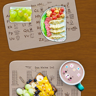 Frühstücksbrett Schulanfang Holz 2er Set Motiv 1x1 ABC Vesperbrett Brettchen Schüler Schulbeginn