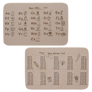 Frühstücksbrett Schulanfang Holz 2er Set Motiv 1x1 ABC Vesperbrett Brettchen Schüler Schulbeginn