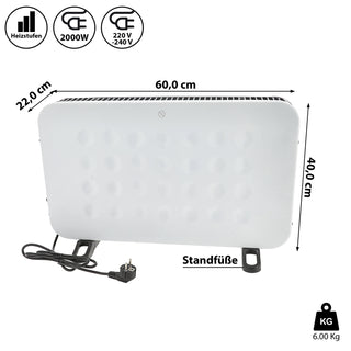 Konvektorheizung Style weiß schwarz 750/1250/2000W 60x40x26cm drei Heizstufe Stahlblech Temperatursteuerung Überhitzungsschutz AbschaltautomatikHeizung mobil