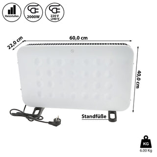 Konvektorheizung Style weiß schwarz 750/1250/2000W 60x40x26cm drei Heizstufe Stahlblech Temperatursteuerung Überhitzungsschutz AbschaltautomatikHeizung mobil