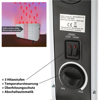 Konvektorheizung Style weiß schwarz 750/1250/2000W 60x40x26cm drei Heizstufe Stahlblech Temperatursteuerung Überhitzungsschutz AbschaltautomatikHeizung mobil