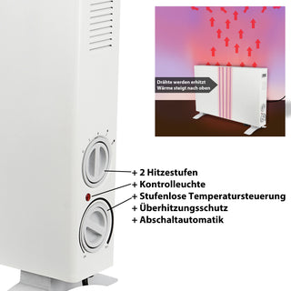 Konvektorheizung Basic groß weiß 1250W/2000W 68x45x22cm zwei Heizstufe Stahlblech Temperatursteuerung Überhitzungsschutz AbschaltautomatikHeizung mobil