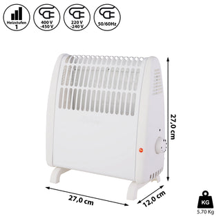 Konvektorheizung Basic klein weiß 400W/450W 27,5x27,5x12,7cm eine Heizstufe Stahlblech Temperatursteuerung Überhitzungsschutz AbschaltautomatikHeizung mobil