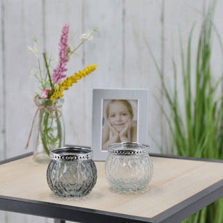 Teelichtglas 4er Set orientalisch Glas Ø6,5cm H5,7cm Windlicht weiß grau pink braun Leuchte Lampe Teelichthalter