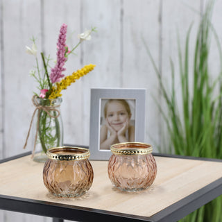 Teelichtglas 4er Set orientalisch Glas Ø6,5cm H5,7cm Windlicht weiß grau pink braun Leuchte Lampe Teelichthalter