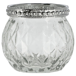 Teelichtglas 4er Set orientalisch Glas Ø6,5cm H5,7cm Windlicht weiß grau pink braun Leuchte Lampe Teelichthalter