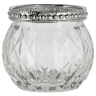 Teelichtglas 4er Set orientalisch Glas Ø6,5cm H5,7cm Windlicht weiß grau pink braun Leuchte Lampe Teelichthalter