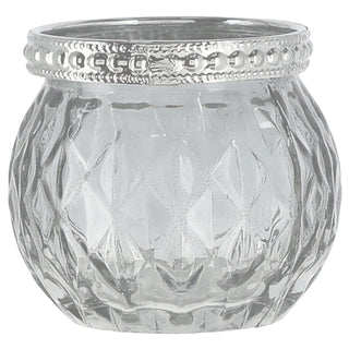 Teelichtglas 4er Set orientalisch Glas Ø6,5cm H5,7cm Windlicht weiß grau pink braun Leuchte Lampe Teelichthalter