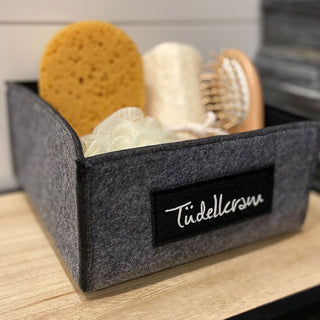 Aufbewahrungskorb Filz 4er Set Aufdruck vier Sprüche quadratisch Krimskram Schnick Schnack Tüdelkram Fette Beute Korb Box