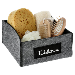 Aufbewahrungskorb Filz 4er Set Aufdruck vier Sprüche quadratisch Krimskram Schnick Schnack Tüdelkram Fette Beute Korb Box