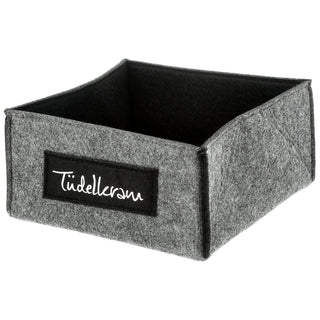 Aufbewahrungskorb Filz 4er Set Aufdruck vier Sprüche quadratisch Krimskram Schnick Schnack Tüdelkram Fette Beute Korb Box