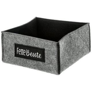 Aufbewahrungskorb Filz 4er Set Aufdruck vier Sprüche quadratisch Krimskram Schnick Schnack Tüdelkram Fette Beute Korb Box