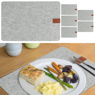 6x Tischset Filz mit Label beige/hell-/dunkelgrau 45x30cm Tischdekoration Platzdecken Filzuntersetzer Platzset runde Ecken