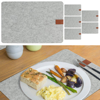 6x Tischset Filz mit Label beige/hell-/dunkelgrau 45x30cm Tischdekoration Platzdecken Filzuntersetzer Platzset runde Ecken