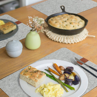 6x Tischset Filz mit Label beige/hell-/dunkelgrau 45x30cm Tischdekoration Platzdecken Filzuntersetzer Platzset runde Ecken