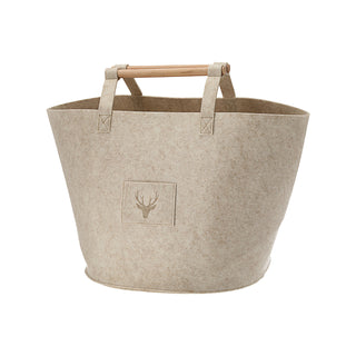 Filztaschen 3er Set Hirschkopf S/M/L beige/dunkelgrau Hirschmotiv Holzgriff Filzkorb Tasche Aufbewahrungstasche Korb