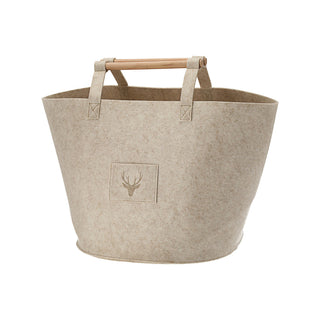 Filztaschen 3er Set Hirschkopf S/M/L beige/dunkelgrau Hirschmotiv Holzgriff Filzkorb Tasche Aufbewahrungstasche Korb
