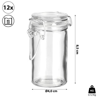 Vorratsglas Bügelverschluß schmal rund 12er Set 80ml Glas Metall Einmachglas Aufbewahrungsglas Vorratsglas Glasgefäß