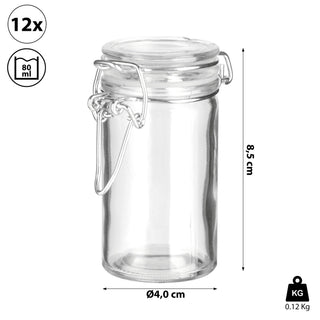 Vorratsglas Bügelverschluß schmal rund 12er Set 80ml Glas Metall Einmachglas Aufbewahrungsglas Vorratsglas Glasgefäß