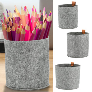 Filzkorb 3er Set Aufbewahrungskorb hell-/dunkelgrau S:Ø15x17cm;M:Ø19,5x20,5cm;L:Ø23x22cm PVC Schlaufe Henkelkorb Filzkorb Körbchen Ordnungskorb