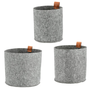 Filzkorb 3er Set Aufbewahrungskorb hell-/dunkelgrau S:Ø15x17cm;M:Ø19,5x20,5cm;L:Ø23x22cm PVC Schlaufe Henkelkorb Filzkorb Körbchen Ordnungskorb