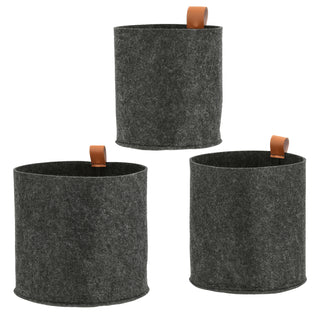Filzkorb 3er Set Aufbewahrungskorb hell-/dunkelgrau S:Ø15x17cm;M:Ø19,5x20,5cm;L:Ø23x22cm PVC Schlaufe Henkelkorb Filzkorb Körbchen Ordnungskorb
