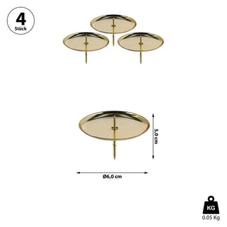4x Adventskranz-Stecker Kerzenhalter Stecker silber/gold Ø:6cm/7,5cm Dorn Stumpenkerze Kranzstecker