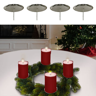 4x Adventskranz-Stecker Kerzenhalter Stecker silber/gold Ø:6cm/7,5cm Dorn Stumpenkerze Kranzstecker