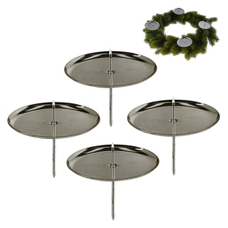 4x Adventskranz-Stecker Kerzenhalter Stecker silber/gold Ø:6cm/7,5cm Dorn Stumpenkerze Kranzstecker