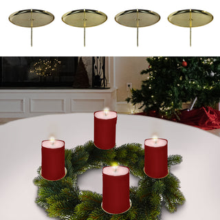 4x Adventskranz-Stecker Kerzenhalter Stecker silber/gold Ø:6cm/7,5cm Dorn Stumpenkerze Kranzstecker