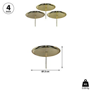 4x Adventskranz-Stecker Kerzenhalter Stecker silber/gold Ø:6cm/7,5cm Dorn Stumpenkerze Kranzstecker