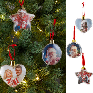 Christbaumkugeln für Fotos oder Geldgeschenke 3er Set Stern Herz Kugel Weihnachtsschmuck Weihnachtskugeln Hänger Baumschmuck Kugeln