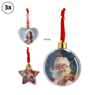 Christbaumkugeln für Fotos oder Geldgeschenke 3er Set Stern Herz Kugel Weihnachtsschmuck Weihnachtskugeln Hänger Baumschmuck Kugeln