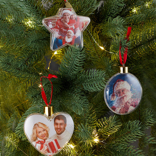 Christbaumkugeln für Fotos oder Geldgeschenke 3er Set Stern Herz Kugel Weihnachtsschmuck Weihnachtskugeln Hänger Baumschmuck Kugeln