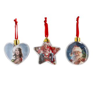 Christbaumkugeln für Fotos oder Geldgeschenke 3er Set Stern Herz Kugel Weihnachtsschmuck Weihnachtskugeln Hänger Baumschmuck Kugeln