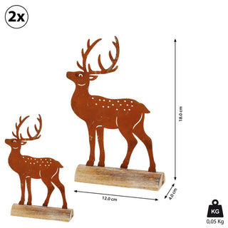 2x Fensterbankdeko Rentier Holzsockel Rostoptik H:18/23cm Hirsch Waldtier Weihnachtsdeko