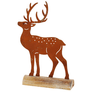 2x Fensterbankdeko Rentier Holzsockel Rostoptik H:18/23cm Hirsch Waldtier Weihnachtsdeko