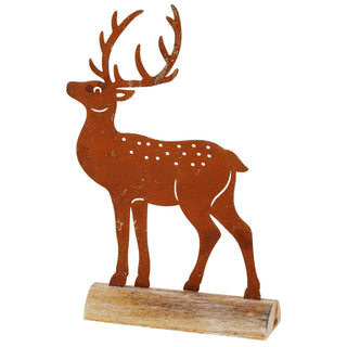2x Fensterbankdeko Rentier Holzsockel Rostoptik H:18/23cm Hirsch Waldtier Weihnachtsdeko