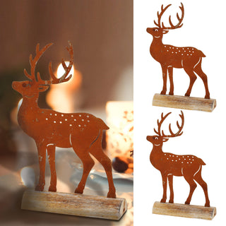 2x Fensterbankdeko Rentier Holzsockel Rostoptik H:18/23cm Hirsch Waldtier Weihnachtsdeko